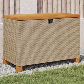 Patio Storage Box Beige 31.5"x15.7"x18.9" Poly Rattan Acacia Wood