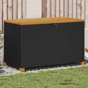 Patio Storage Box Black 43.3"x21.7"x24.8" Poly Rattan Acacia Wood