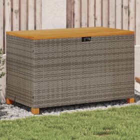Patio Storage Box Gray 43.3"x21.7"x24.8" Poly Rattan Acacia Wood