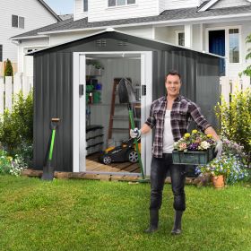 8' x 8' Outdoor Storage Shed, Metal Garden Shed with Double Sliding Doors, 4 Air Vents, Tool Storage House Shed for Yard, Patio, Lawn, Grey