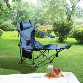 Outdoor Camping Chairs Folding/Portable/Adjustable reclining chair(Three-level adjustment), Side Pockets & Cup Holder,Carry Bag,Dark Blue