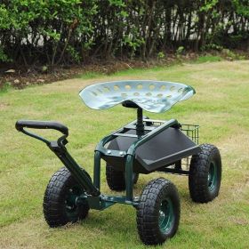 Heavy Duty Garden Cart with Tool Tray and 360 Swivel Seat