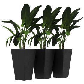 Set of 3 Tall Planters with Drainage Hole, 24" Outdoor Flower Plant Pots, Indoor Planters for Porch, Front Door, Entryway, Patio and Deck, Black