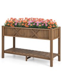 Poly Wood Elevated Planter Box with Legs Storage Shelf Drainage Holes