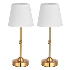 Cordless Table Lamp 2 Pack Rechargeable Battery Desk Lamp Fabric Shade Gold