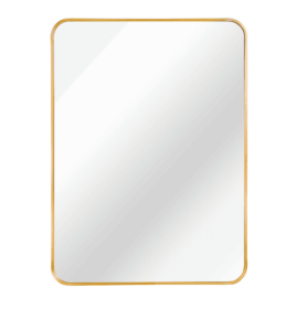 24x32 Inch Gold Metal Framed Rectangular Bathrrom Mirror For Wall.