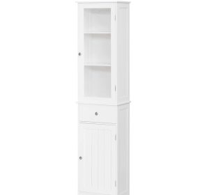 Kleankin Slim Bathroom Storage Cabinet Tall Narrow Linen Tower With Acrylic Door Drawer And Shelves White
