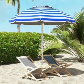 5.7' Beach Umbrella for Travel with Tilt, Adjustable Height, 2 Cup Holders, Hooks, Vent, Ruffles, Blue Stripe