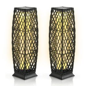 2 Pieces Solar-Powered Diamond Wicker Floor Lamps with Auto LED Light