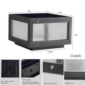 12 Black Solar Powered LED Post Cap Light, Modern Outdoor LED Fence Light For Pathways, Decks, And Patios  2-Pack