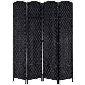4 Panel Wicker Room Divider Folding Privacy Screen 6' Tall Black