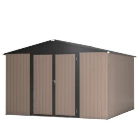 10' X 10' Metal Storage Shed For Ourdoor, Steel Yard Shed With Design Of Lockable Doors, Utility And Tool Storage For Garden, Backyard, Patio, Ou (Color: Brown)