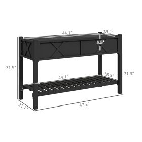 Raised Garden Bed, 47 X 22 X 31.5 In. Elevated Wood Planter Box With Storage Shelf, Drainage Holes, And Liner, Black (Color: Black)
