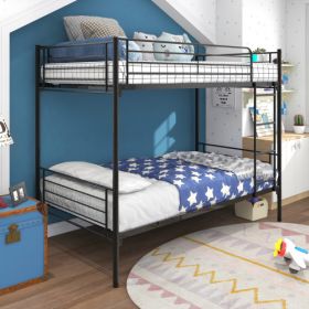 Twin-Over-Twin Bunk Bed With Metal Frame And Ladder, Space-Saving Design,White (Color: Black)