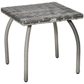 Rattan Wicker End Table All-Weather Side Table For Outdoor Garden Balcony Backyard Gray (Option: Gray)