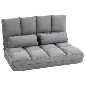 Folding Upholstered Couch Bed Gray Convertible Floor Sofa Chair Metal Frame Pillows (Option: Gray)