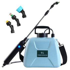 1Pc 1.3Gallon Electric Plant Sprayer Telescopic Rechargeable Garden Sprayer Automatic Handheld Sprayer With 3 Spray Spouts Shoulder Strap For Cle (Color: Blue)