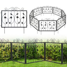Decorative Garden Fence with 8 Panels Animal Barrier (Color: Black)
