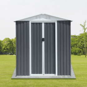 6FTx4FT Apex Roof Green Outdoor Tool Storage House Garden Shed With Aluminum Alloy Frame And Sliding Door (Color: Grey)