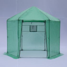 Walk-in Greenhouse Hexagonal Upgrade Reinforced Frame Heavy Duty Plastic Greenhouse Reinforced Thick (Color: Green)