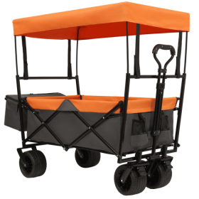 480Lbs Collapsible Wagon With Canopy,Wagon Stroller With 7 All-Terrain Wheels, Lightweight Foldable Wagon, Large Capacity For Camping, Shopping, (Color: Orange)