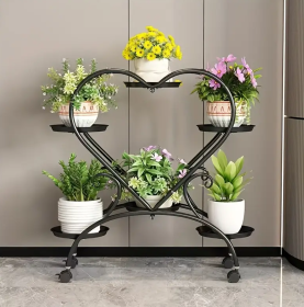 Heart-shaped Flower Pot Rack (Color: Black)