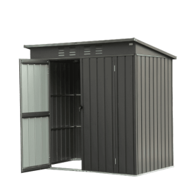 Backyard Storage Shed With Sloping Roof Galvanized Steel Frame Outdoor Garden Shed Metal Utility Tool Storage Room With Latches And Lockable Door (Option: Dark gray)