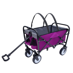 Minimeetall Strap Collapsible Foldable Wagon Cart With Strapping System, Beach Wagon , Utility Cart , Utility Wagon Grocery Cart For Camping Shop (Option: Purple)
