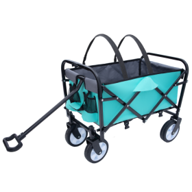 Minimeetall Strap Collapsible Foldable Wagon Cart With Strapping System, Beach Wagon , Utility Cart , Utility Wagon Grocery Cart For Camping Shop (Option: Green)
