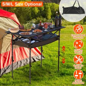 S-M-L Size Options Portable Folding Camping Table With Adjustable Height Rustproof Carbon Steel Foldable Roll-Up Camping Table For Picnic Camping (Option: M 95CM)