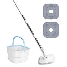 Spin Mop And Bucket With Wringer Set Flat Floor Mop With Clean And Dirty Water Separate System 2 Replaceable Reusable Washable Microfiber Mop Pad (Option: MopBucketSet)
