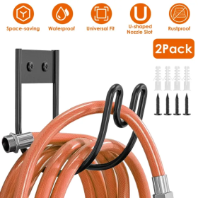 2Pack Heavy Duty Garden Hose Holder Stainless Steel Hose Hook Metal Hose Rack Reel Organizer For Water Hose Extension Cords (Option: Black)