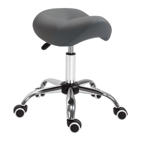 Rolling Saddle Stool Ergonomic PU Leather Height Adjustable Hydraulic Spa Chair Grey (Color: Grey)