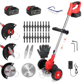 1Pc 3 In 1 Electric Cordless Grass Wacker Battery Powered Grass Trimmer With Wheels Adjustable Head Extendable Length Rechargeable Lightweight La (Option: Grass Trimmer)