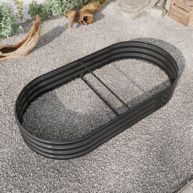 Raised Garden Bed Outdoor, Oval Large Metal Raised Planter Bed For For Plants, Vegetables, And Flowers - Black (Color: Black)