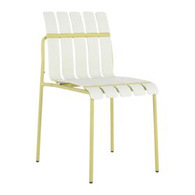 4-Pack Modern Striped Color Block Chairs - Waterproof PP Seat  Sturdy Metal Legs, Indoor Outdoor Dining Set For Patio, Balcony, (Option: Grain Yellow)